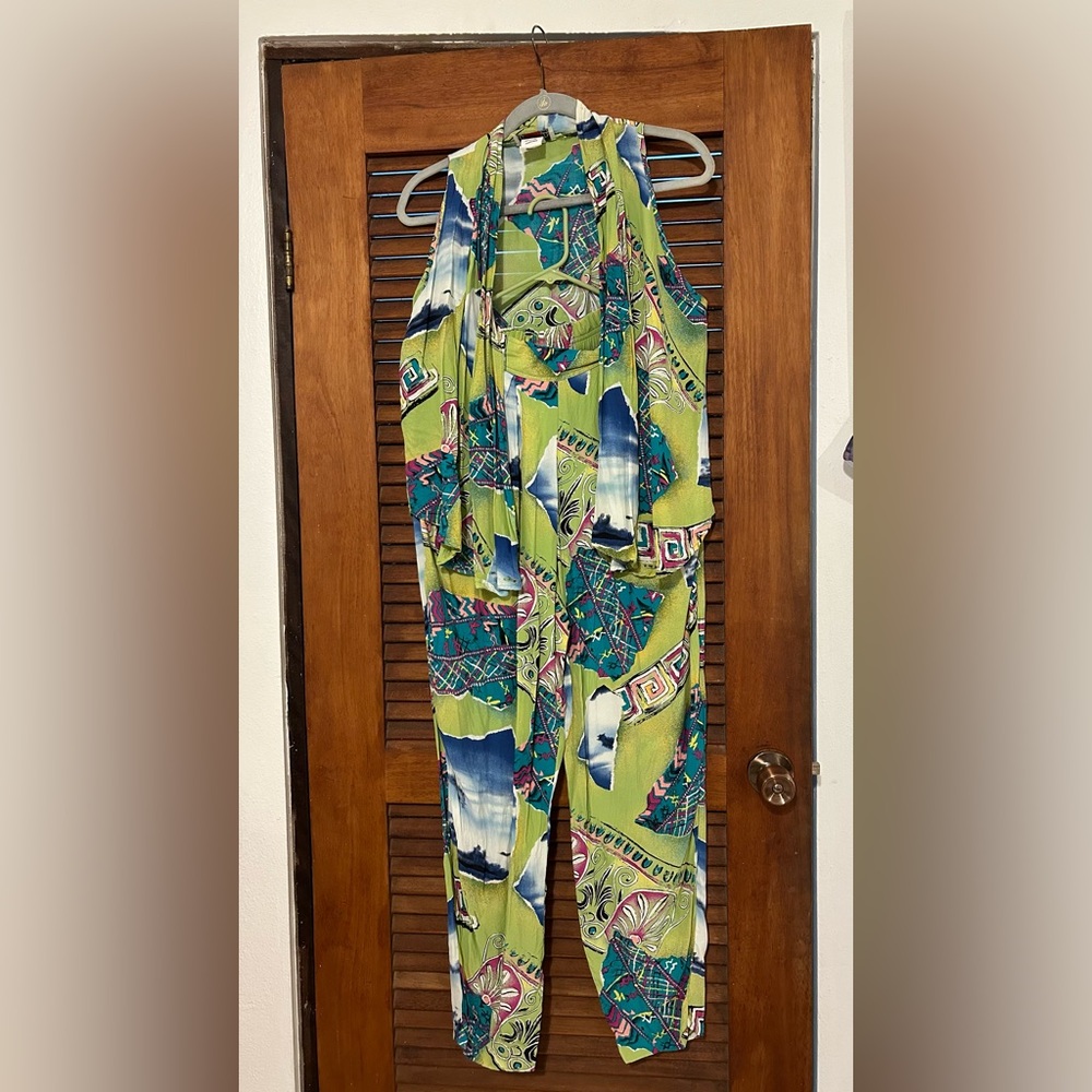 RIALTO CALIFORNIA VINTAGE 2 Pc Funky Boho Colorful Set w Pockets & Vest Size S
